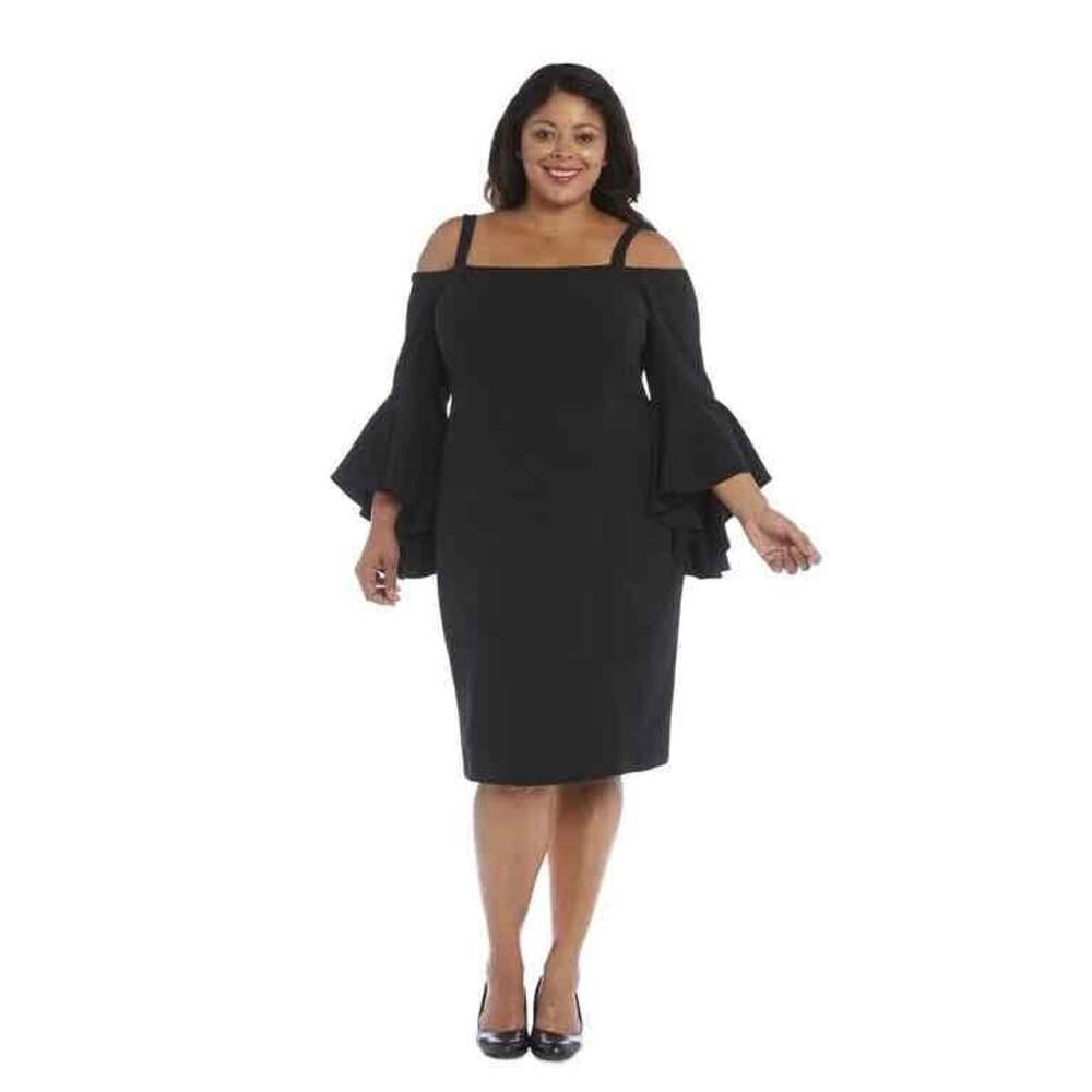 NWT R&M Richards Plus Size Black Off Shoulder Bell Sleeve Dress 20W